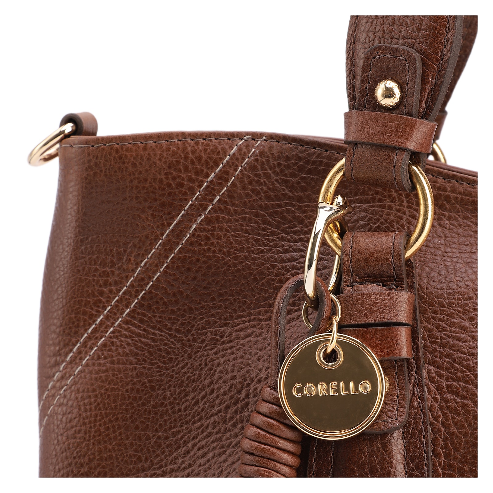 Bolsa Tote Grande Couro Antiquei Marrom Pingente