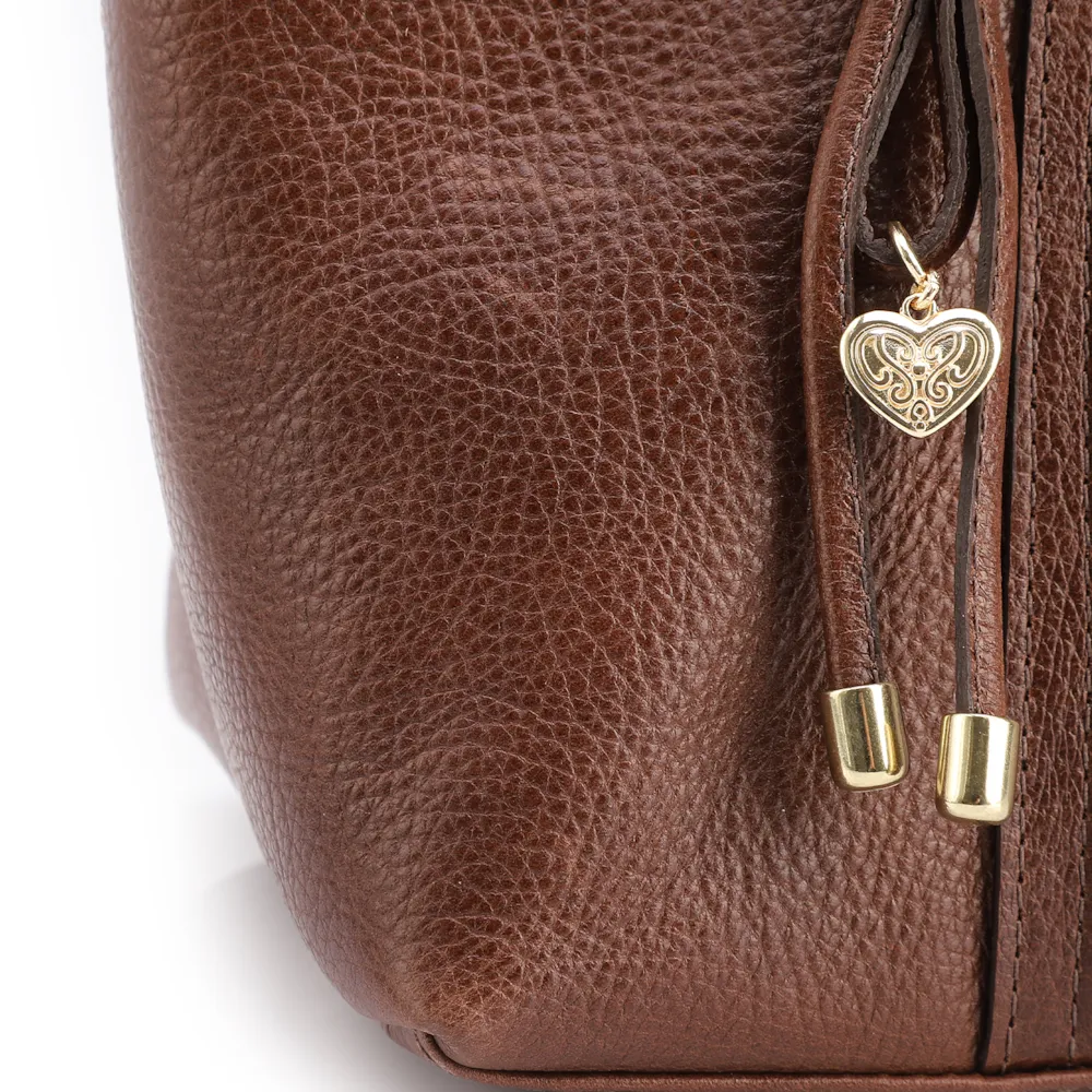 Bolsa Tote Grande Couro Antiquei Marrom Pingente - imagem 6