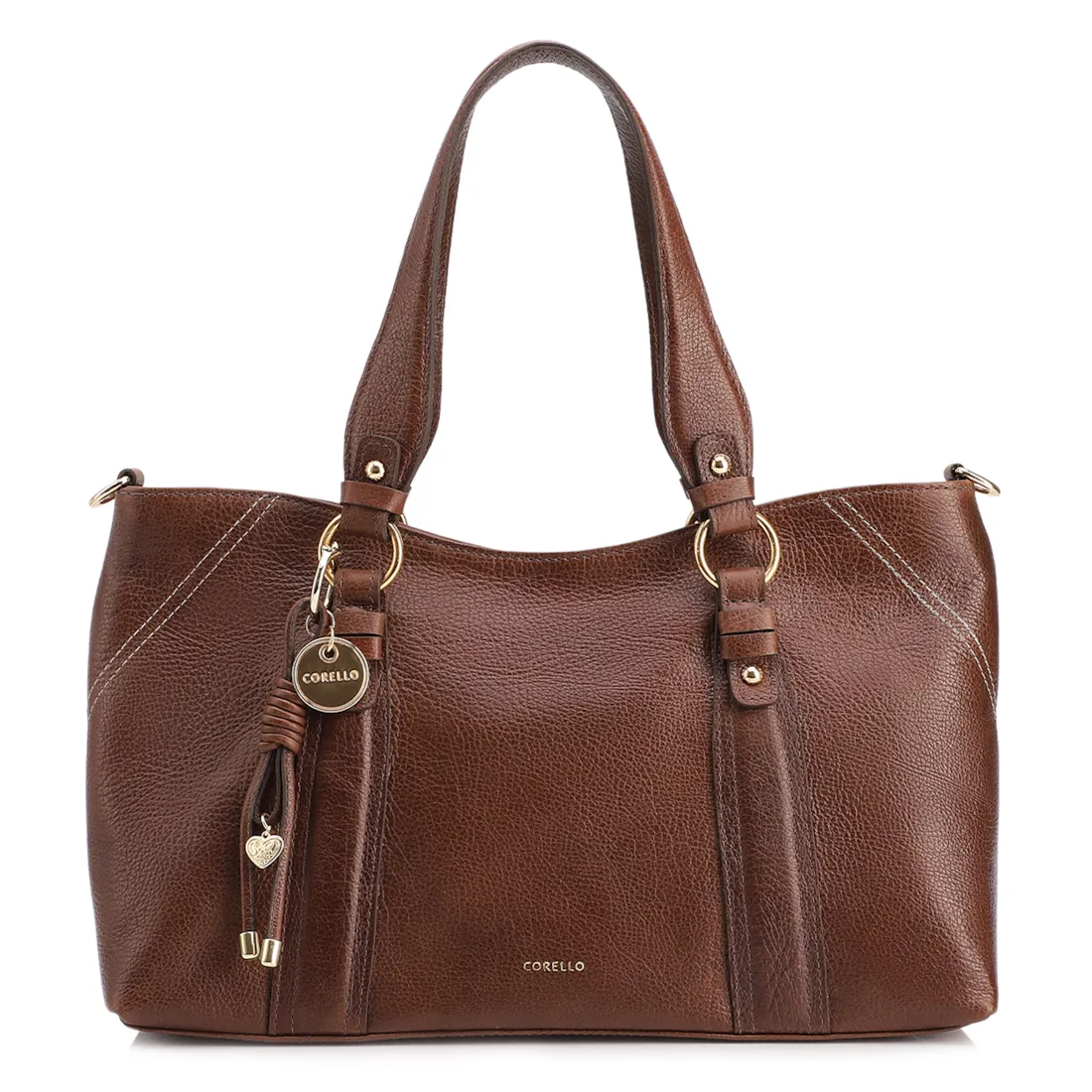 Bolsa Tote Grande Couro Antiquei Marrom Pingente
