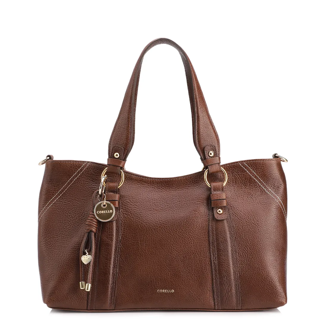 Bolsa Tote Grande Couro Antiquei Marrom Pingente