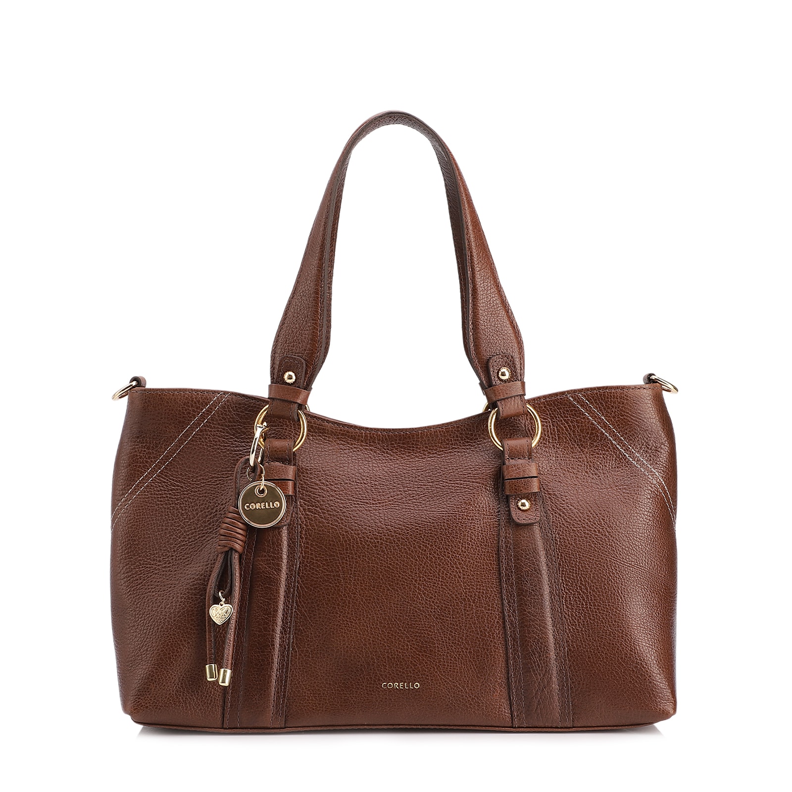 Bolsa Tote Grande Couro Antiquei Marrom Pingente