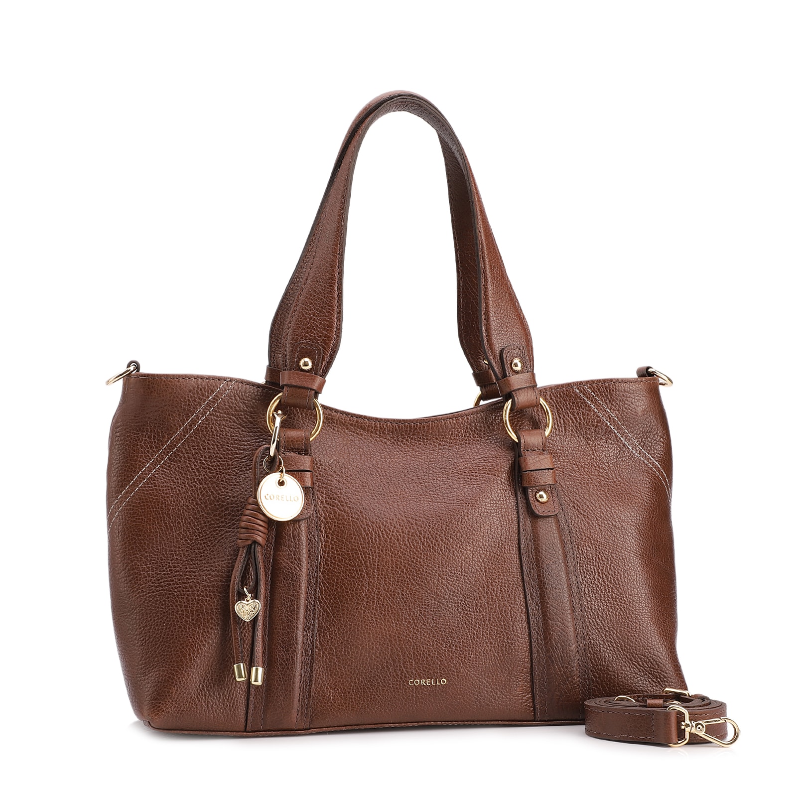 Bolsa Tote Grande Couro Antiquei Marrom Pingente