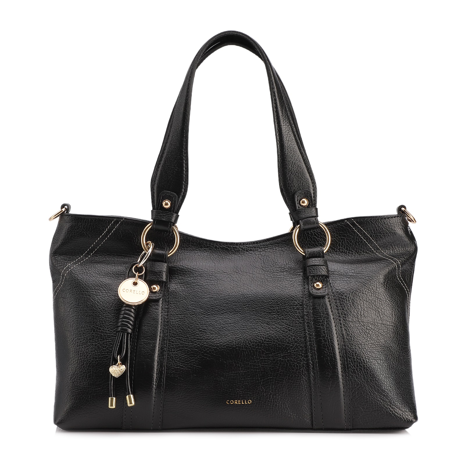 Bolsa Tote Grande Couro Antiquei Preto Pingente