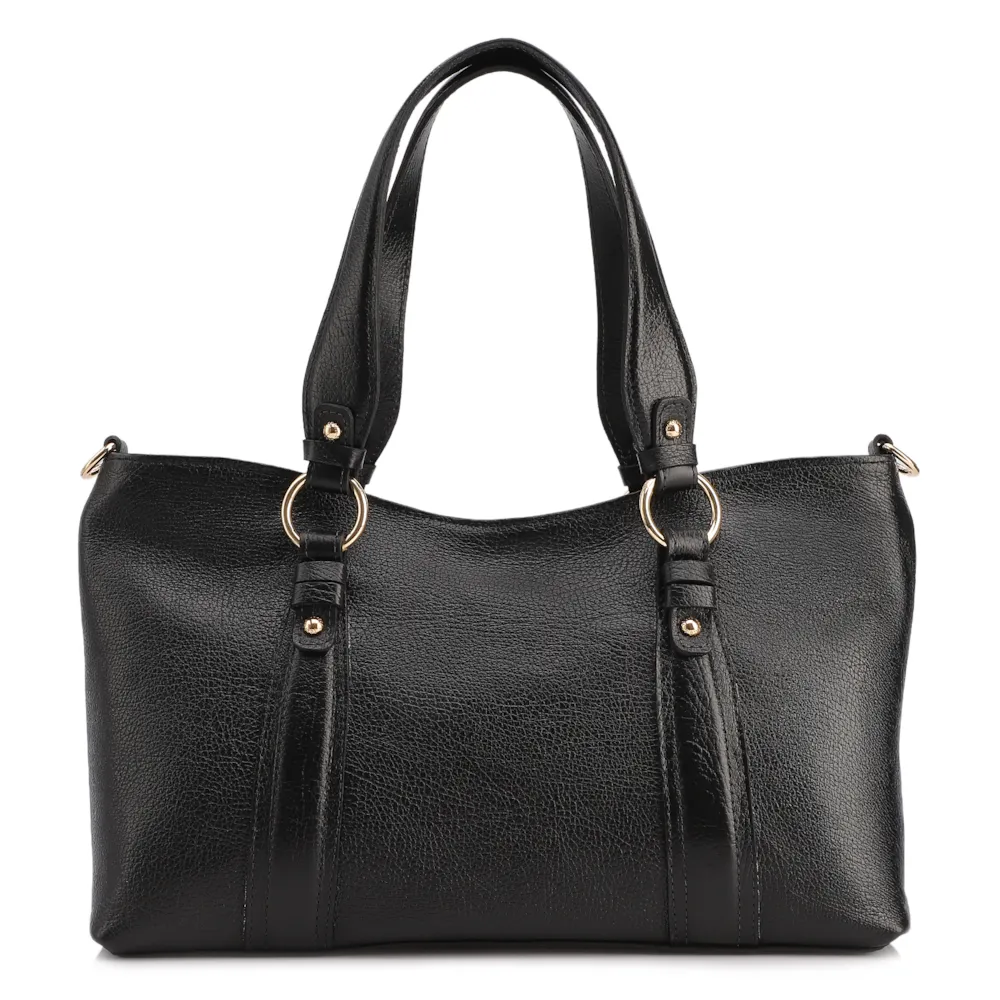 Bolsa Tote Grande Couro Antiquei Preto Pingente - imagem 4