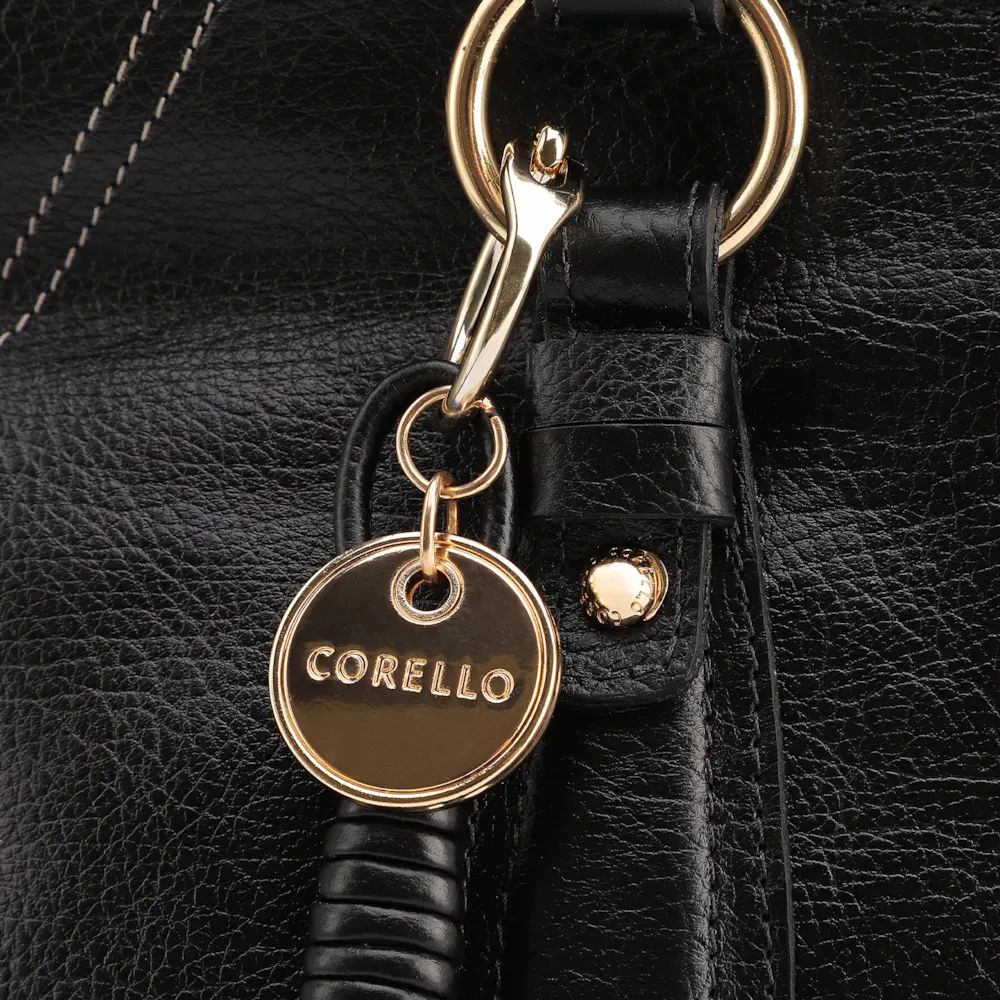 Bolsa Tote Grande Couro Antiquei Preto Pingente - imagem 7