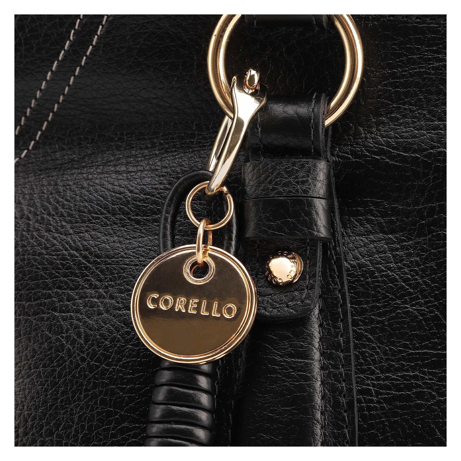 Bolsa Tote Grande Couro Antiquei Preto Pingente