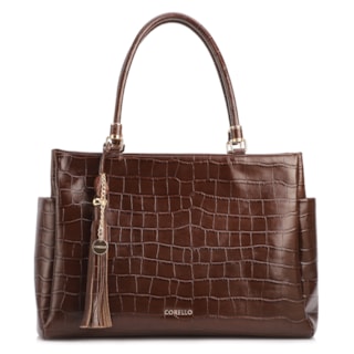 Grande Couro Croco Marrom Pingente pedras