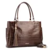 Bolsa Tote Grande Couro Croco Marrom Pingente Pedras - imagem 2
