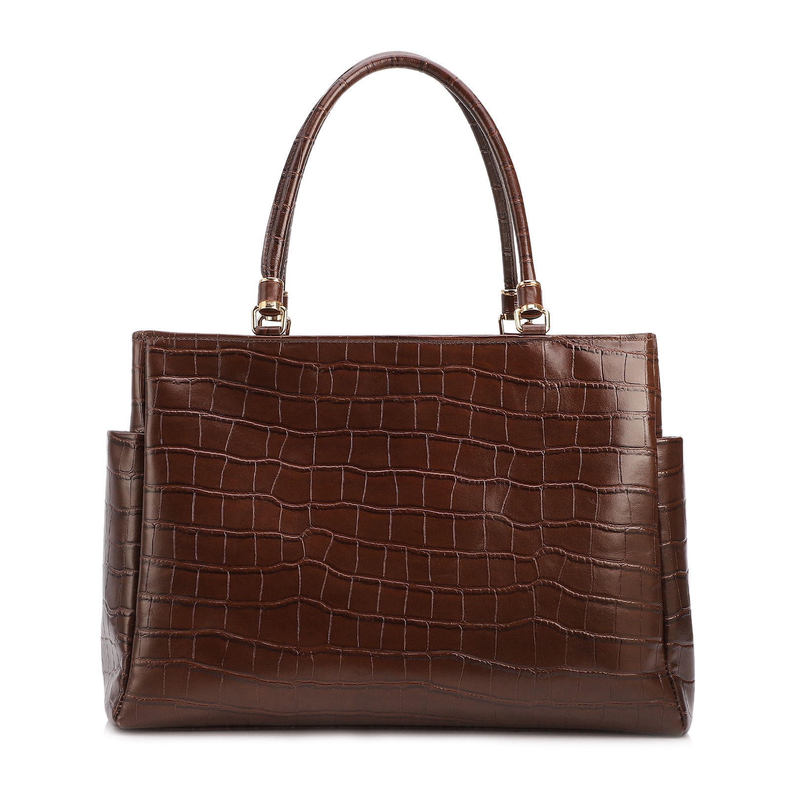 Bolsa Tote Grande Couro Croco Marrom Pingente Pedras