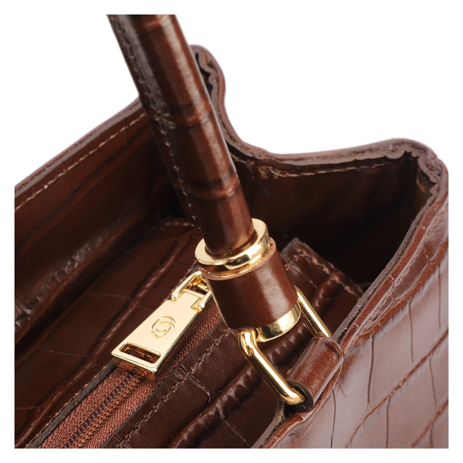 Bolsa Tote Grande Couro Croco Marrom Pingente Pedras