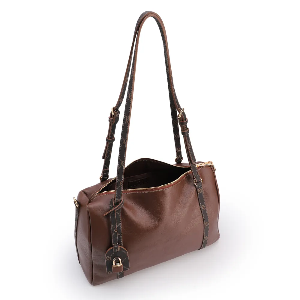 Bolsa Tote Grande Couro Marrom Alça Monograma - imagem 4