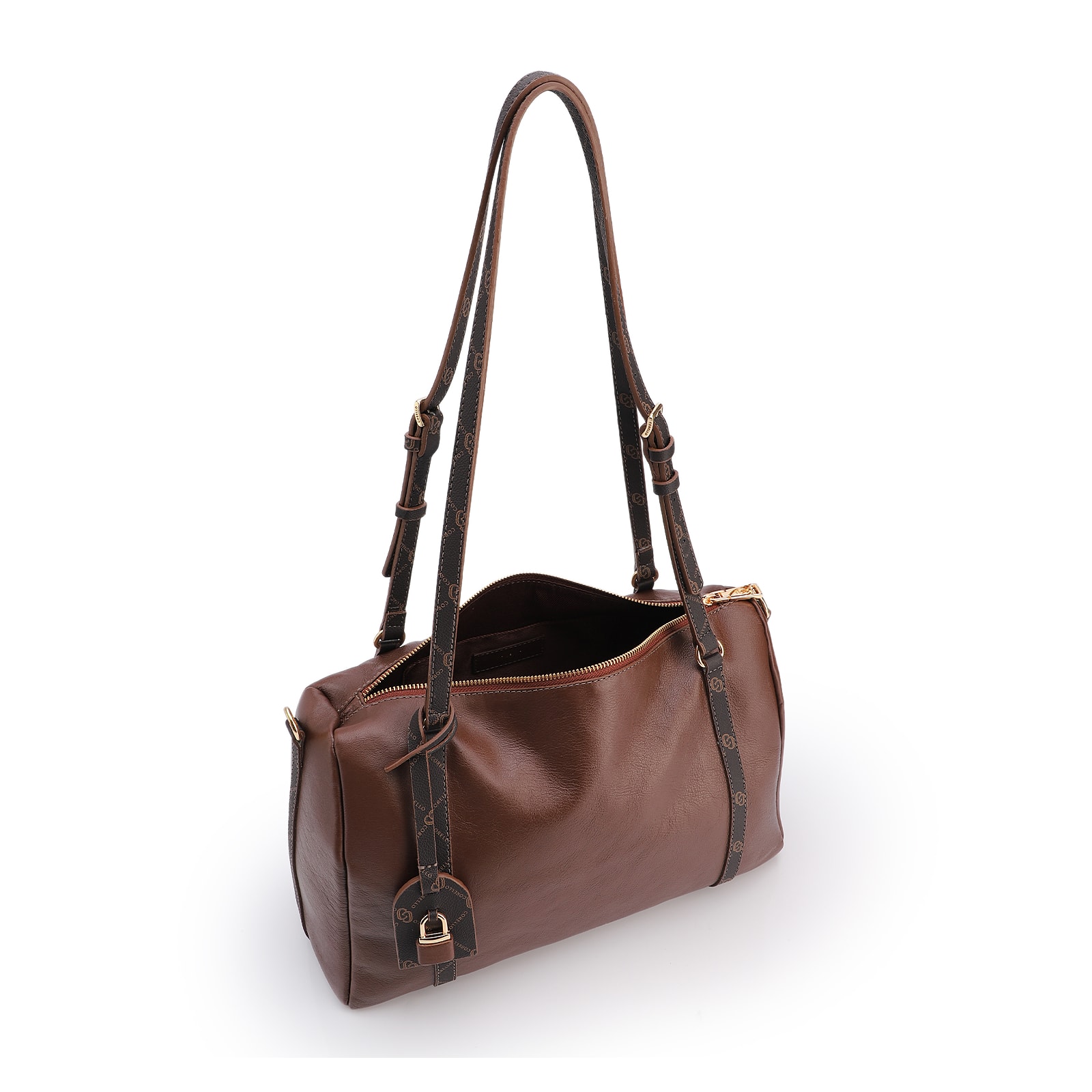 Bolsa Tote Grande Couro Marrom Alça Monograma