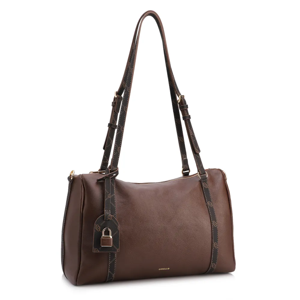Bolsa Tote Grande Couro Marrom Alça Monograma - imagem 2