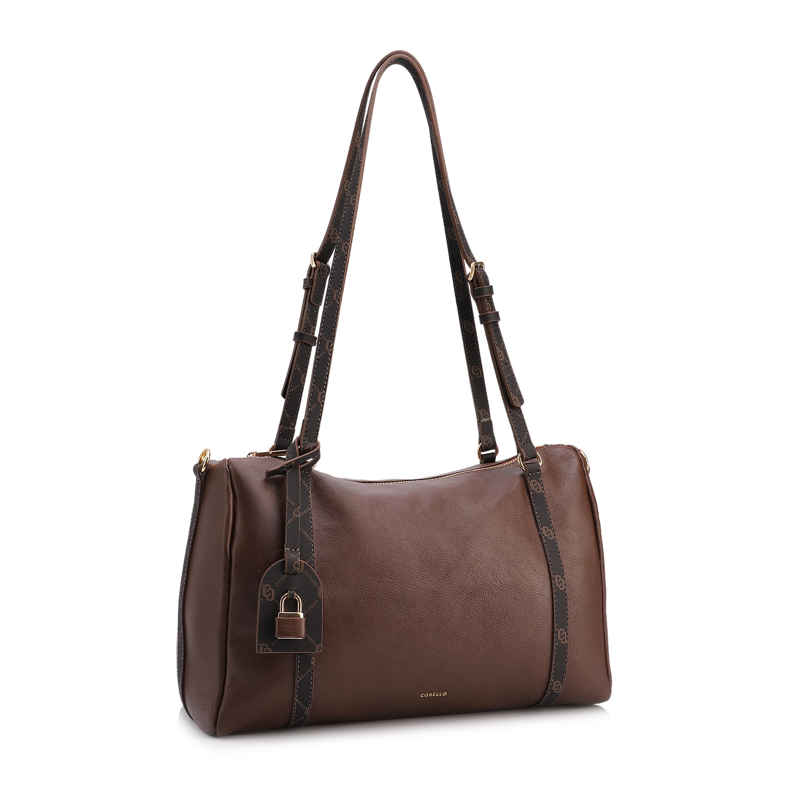 Bolsa Tote Grande Couro Marrom Alça Monograma