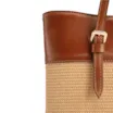 Bolsa Tote Grande Couro Marrom Claro Acabamento Em Ráfia - imagem 3