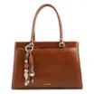  Bolsa Tote Grande Couro Marrom Claro Detalhe Pingente - imagem 1