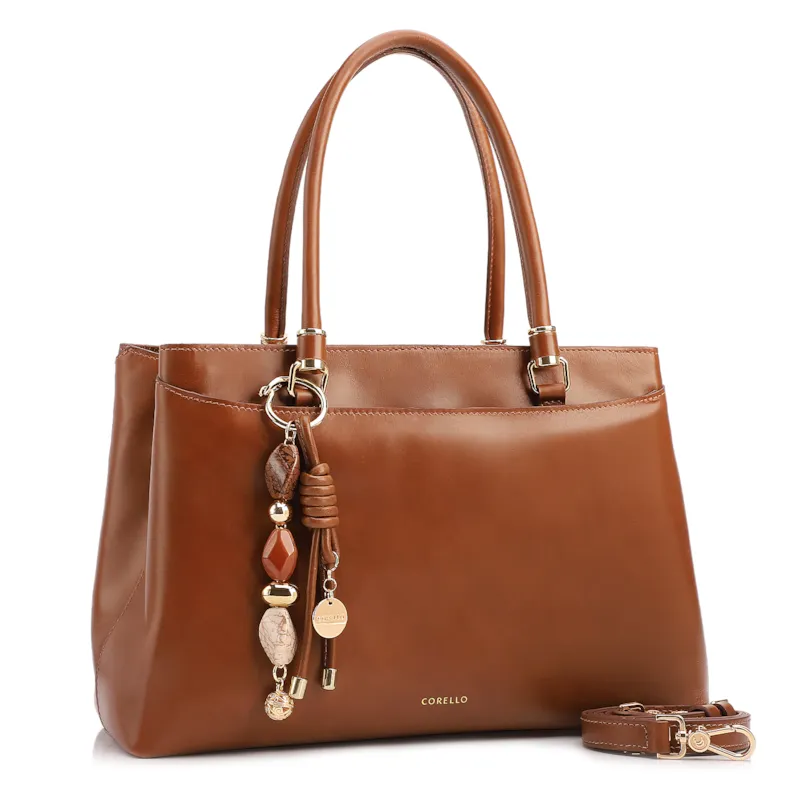  Bolsa Tote Grande Couro Marrom Claro Detalhe Pingente - foto 3