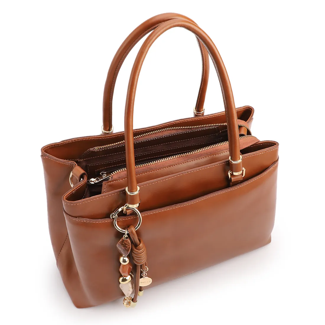  Bolsa Tote Grande Couro Marrom Claro Detalhe Pingente - foto 5
