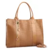 Bolsa Tote Grande Couro Marrom Claro Estampa Tressê - imagem 2