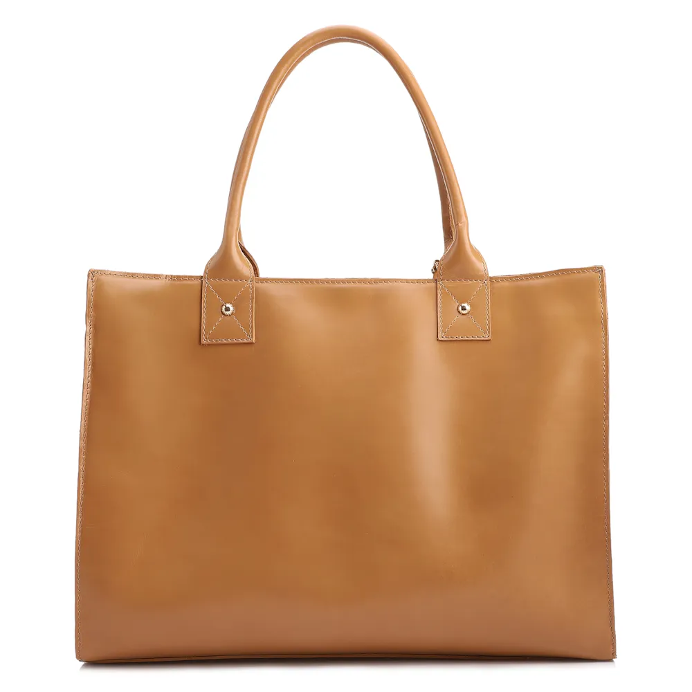 Bolsa Tote Grande Couro Marrom Claro Estampa Tressê - imagem 3