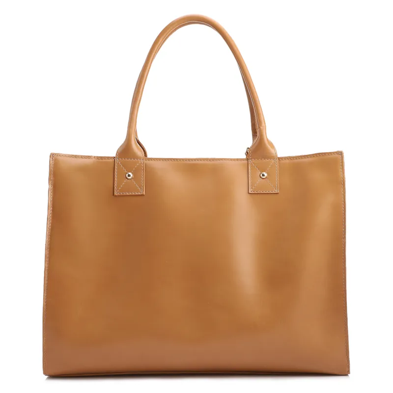 Bolsa Tote Grande Couro Marrom Claro Estampa Tressê - foto 3