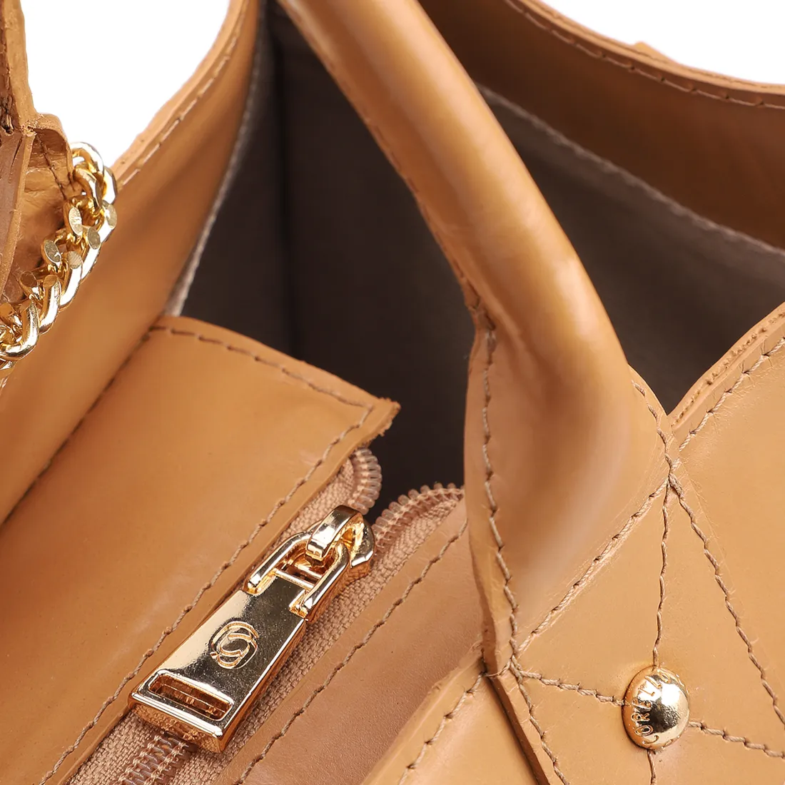 Bolsa Tote Grande Couro Marrom Claro Estampa Tressê - foto 5