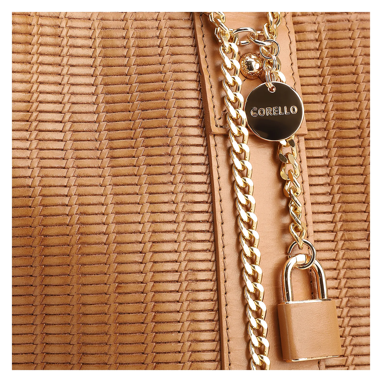 Bolsa Tote Grande Couro Marrom Claro Estampa Tressê