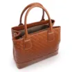 Bolsa Tote Grande Couro Marrom Claro Textura Tressê - imagem 4