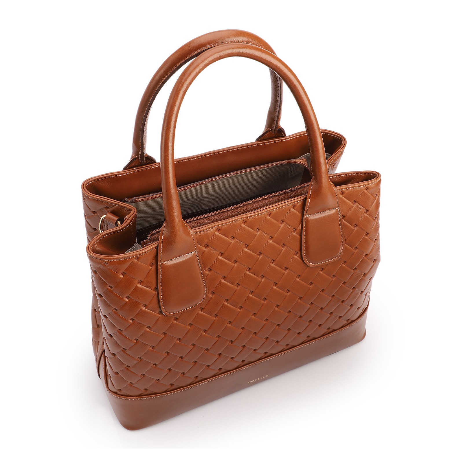 Bolsa Tote Grande Couro Marrom Claro Textura Tressê
