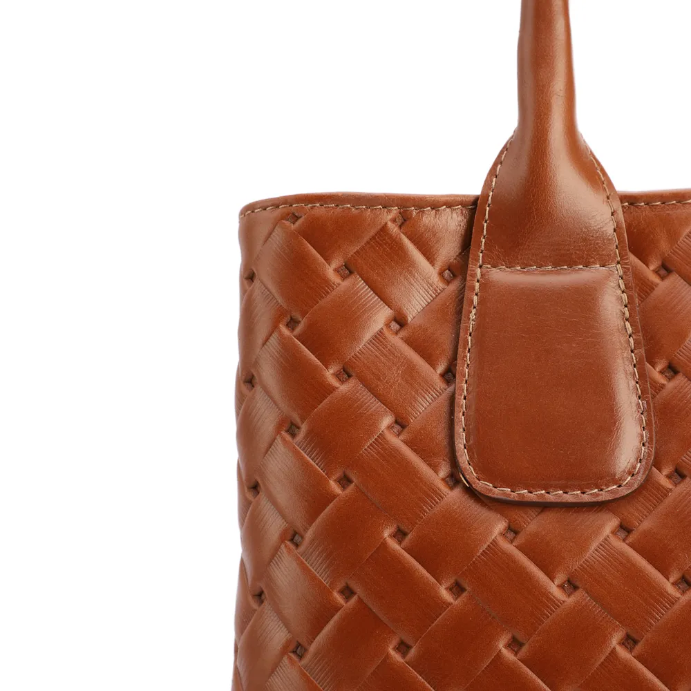  Bolsa Tote Grande Couro Marrom Claro Textura Tressê - imagem 7