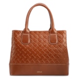 Bolsa Tote Grande Couro Marrom Claro Textura Tressê