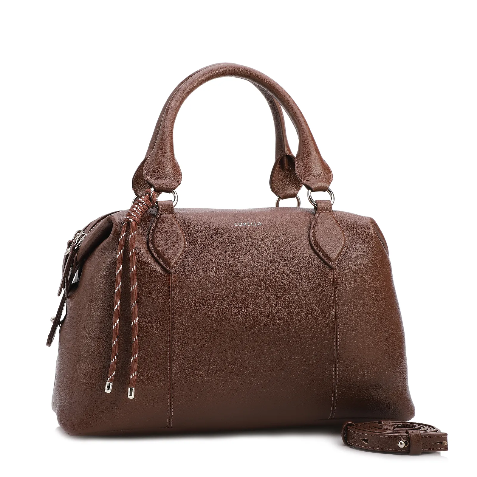 Bolsa Tote Grande Couro Marrom Compartimentos