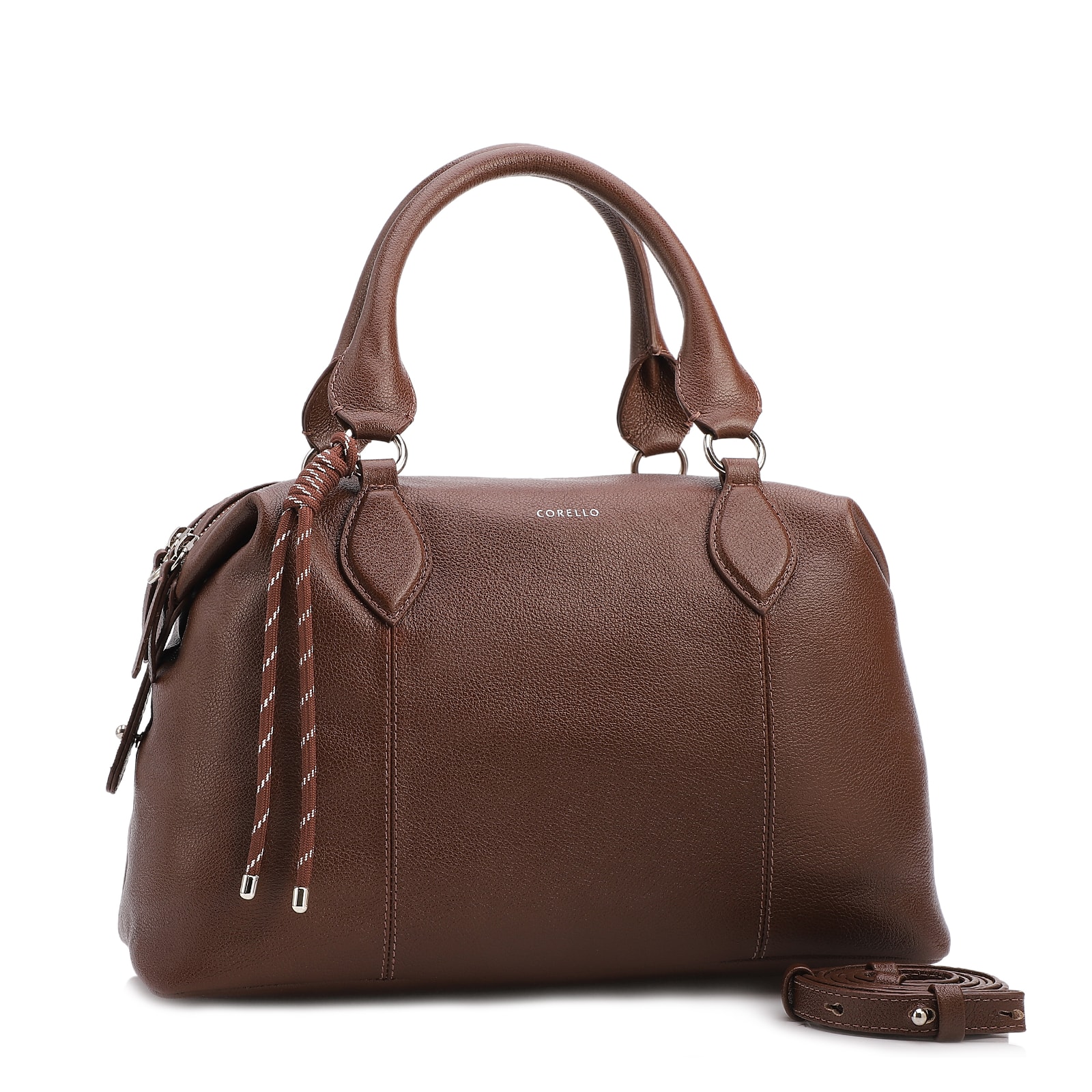 Bolsa Tote Grande Couro Marrom Compartimentos