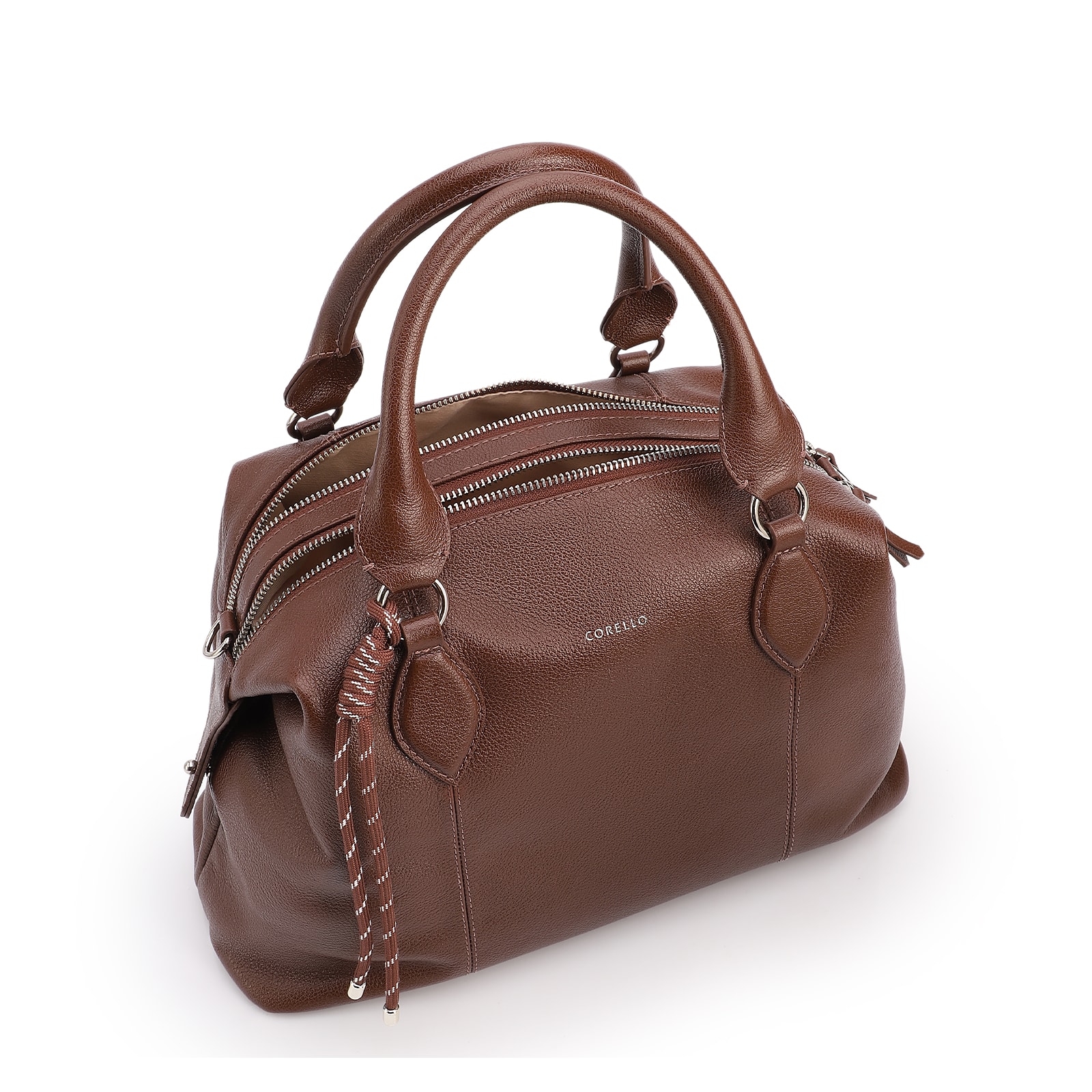 Bolsa Tote Grande Couro Marrom Compartimentos