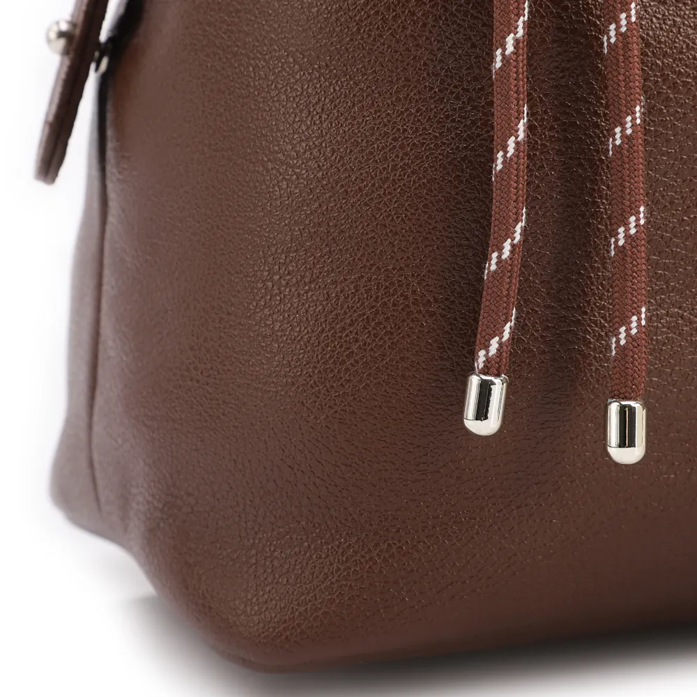 Bolsa Tote Grande Couro Marrom Compartimentos - imagem 8