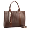 Bolsa Tote Grande Couro Marrom Escuro Estampa Tressê - imagem 2