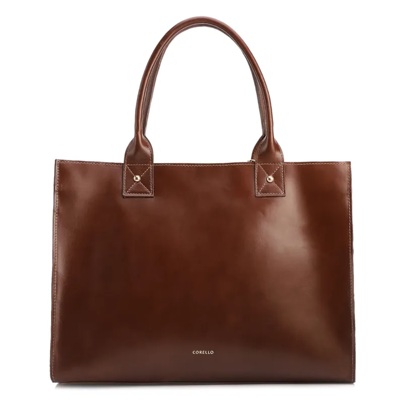 Bolsa Tote Grande Couro Marrom Escuro Estampa Tressê - foto 3