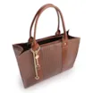 Bolsa Tote Grande Couro Marrom Escuro Estampa Tressê - imagem 4