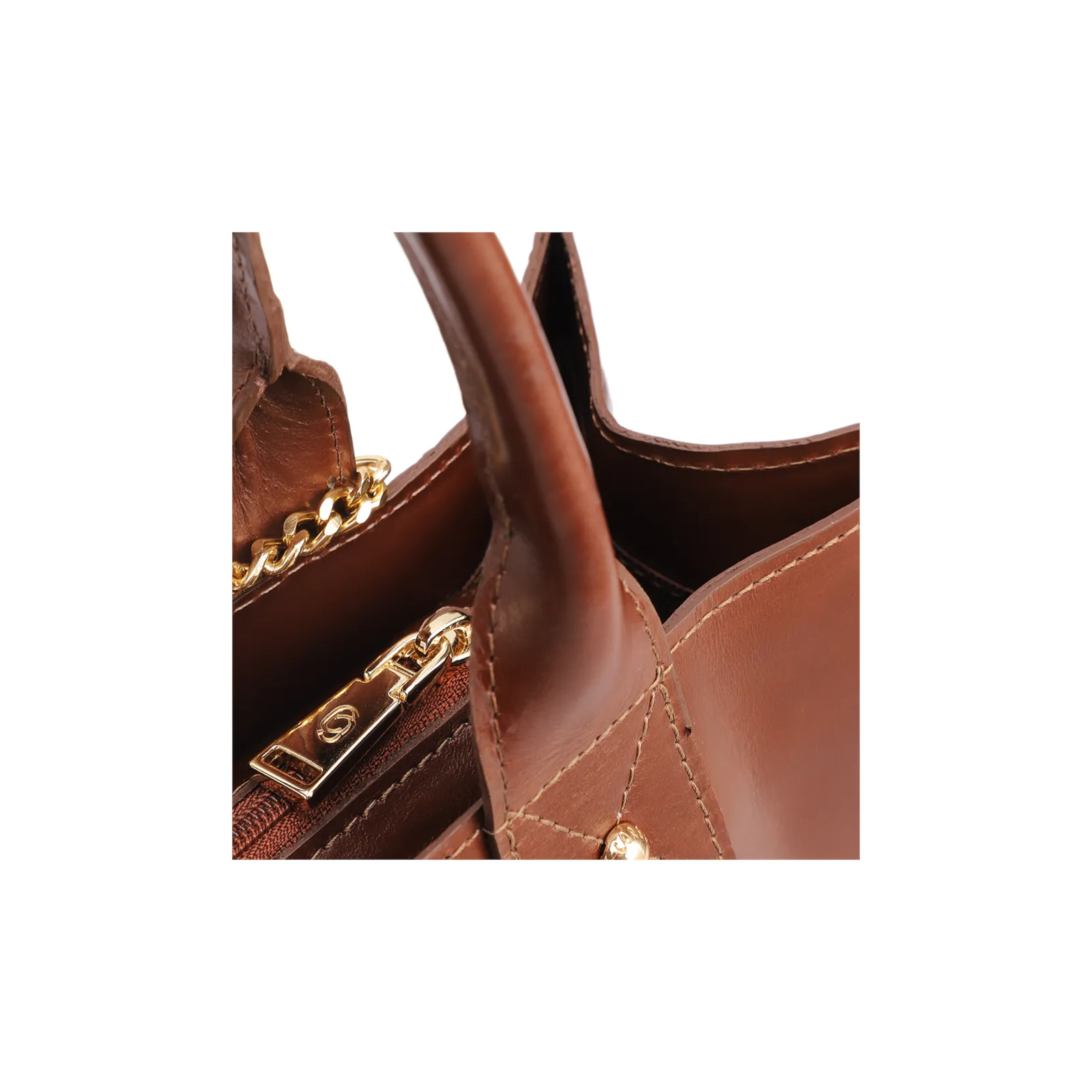 Bolsa Tote Grande Couro Marrom Escuro Estampa Tressê