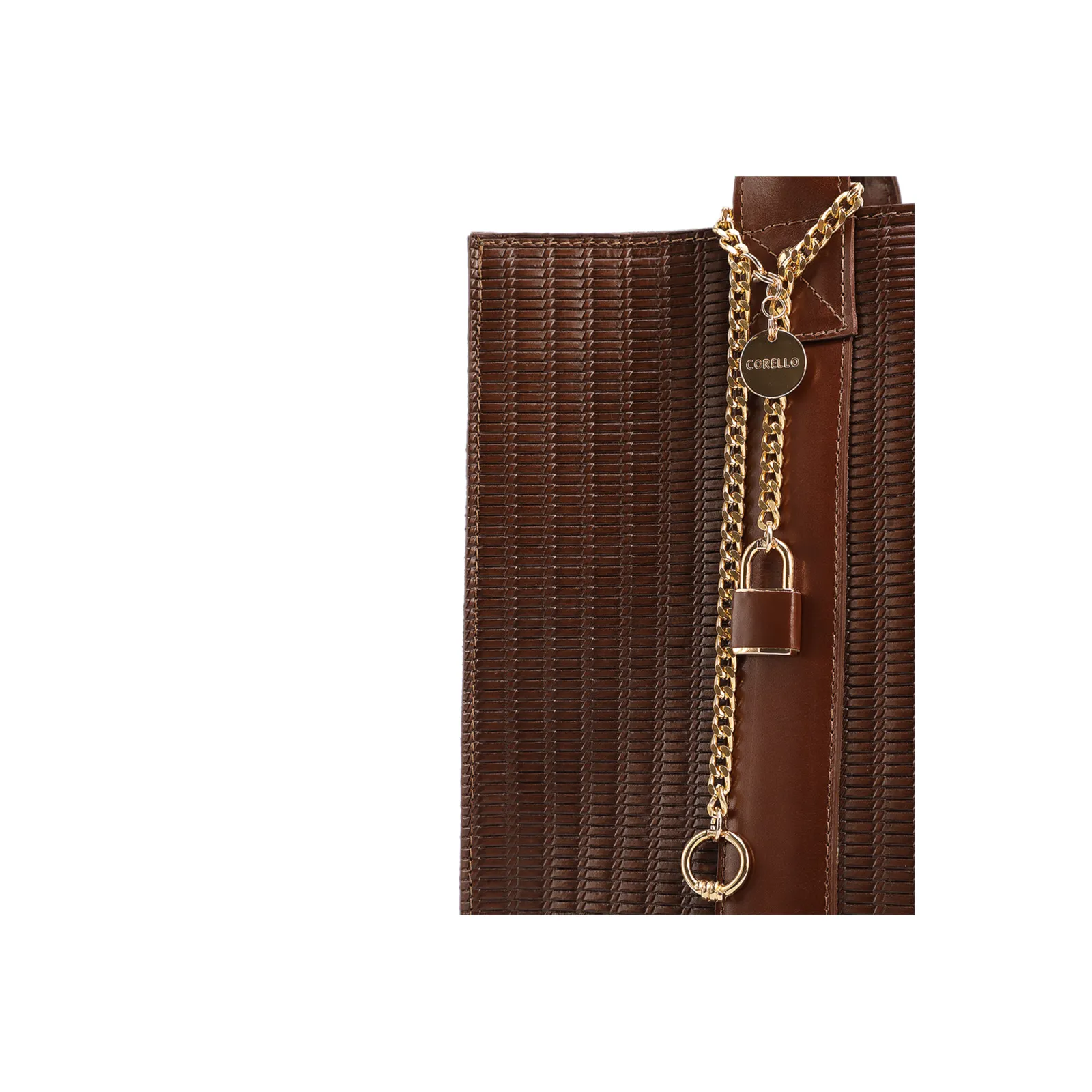 Bolsa Tote Grande Couro Marrom Escuro Estampa Tressê