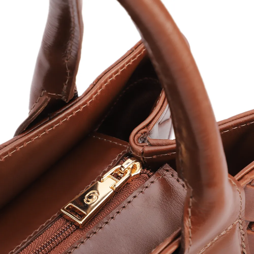  Bolsa Tote Grande Couro Marrom Textura Tressê - imagem 5