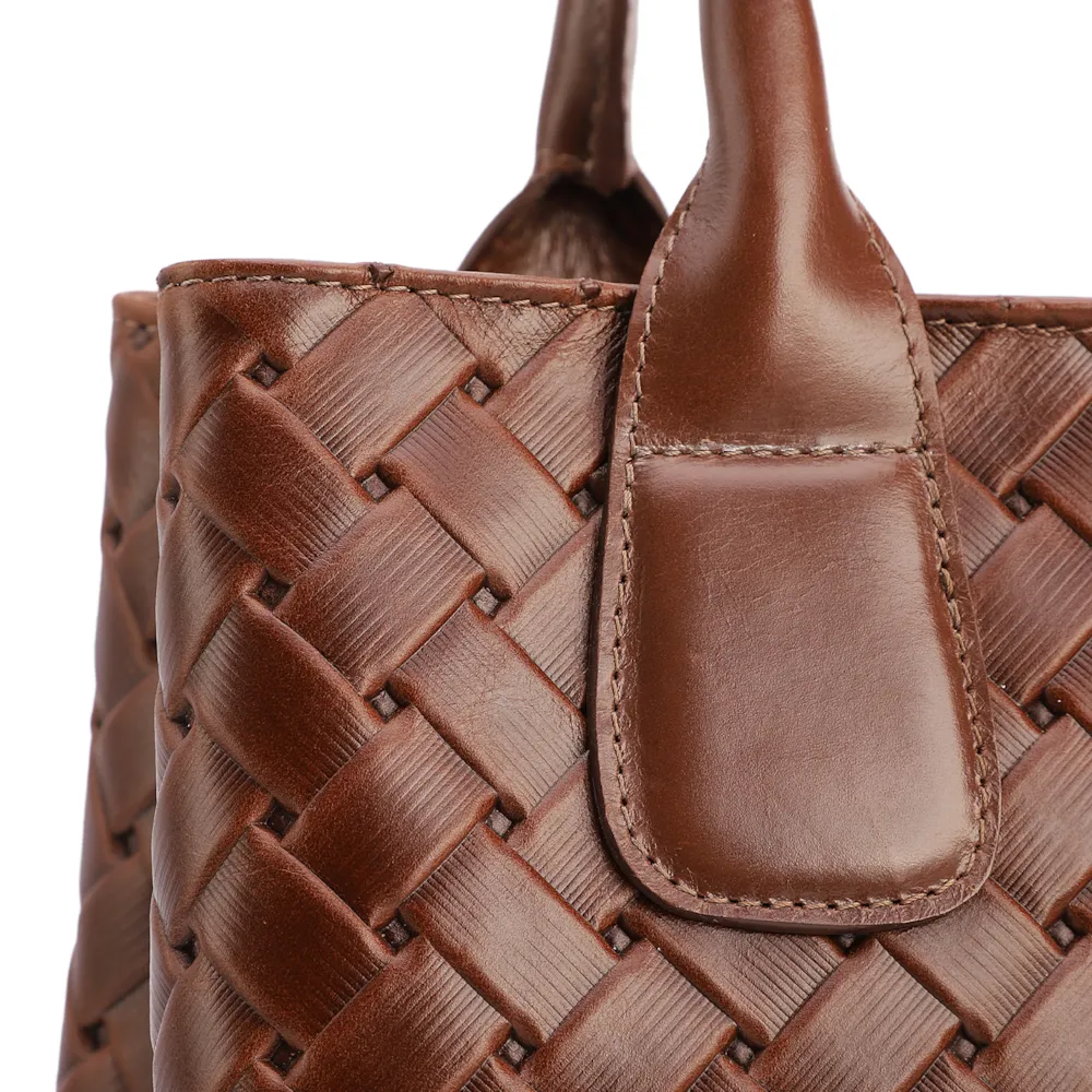  Bolsa Tote Grande Couro Marrom Textura Tressê - imagem 7