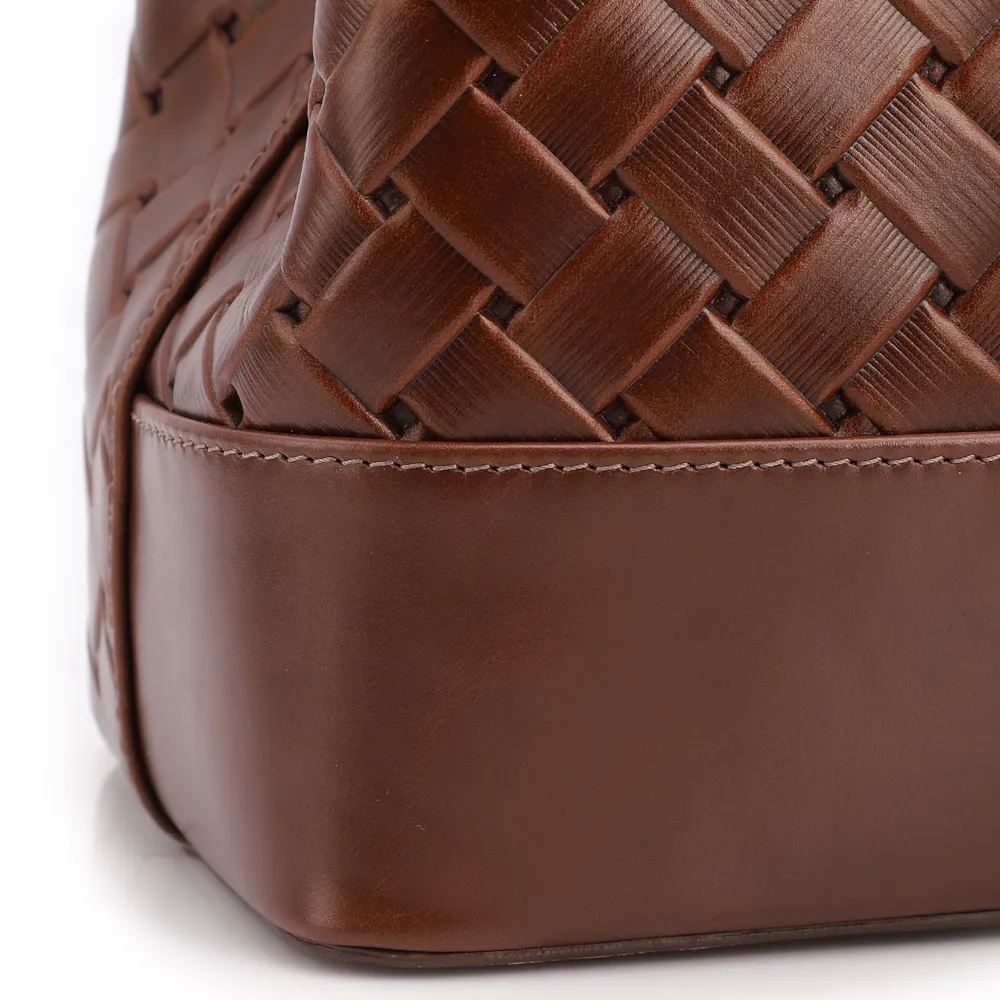  Bolsa Tote Grande Couro Marrom Textura Tressê - imagem 8