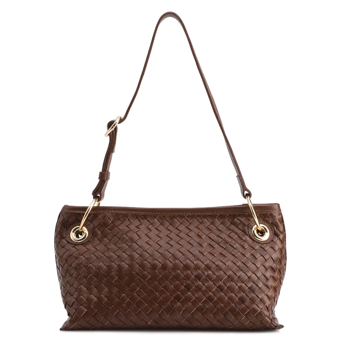 Bolsa Tote Grande Couro Marrom Tressê Argola