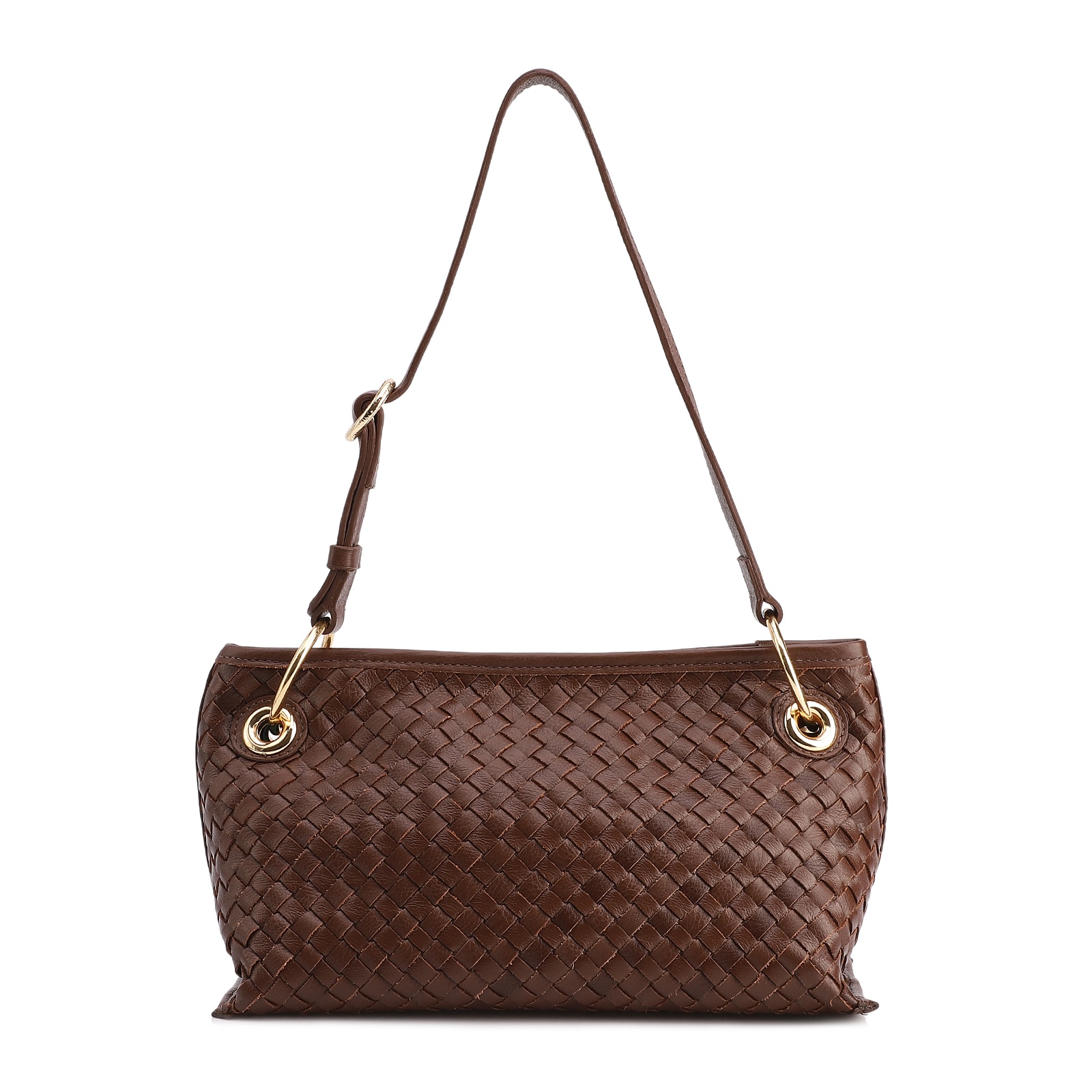 Bolsa Tote Grande Couro Marrom Tressê Argola