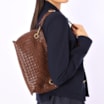 Bolsa Tote Grande Couro Marrom Tressê Argola - imagem 2