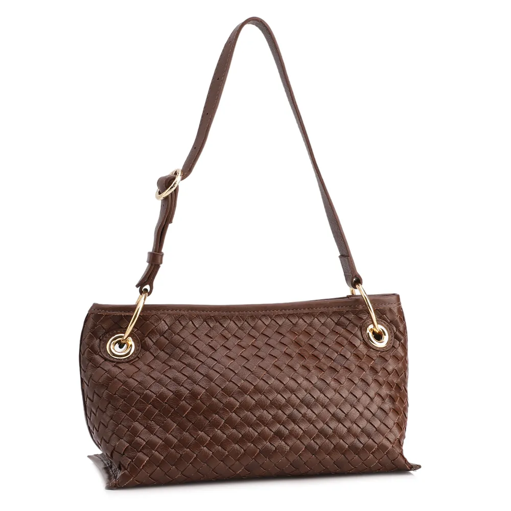 Bolsa Tote Grande Couro Marrom Tressê Argola - imagem 3
