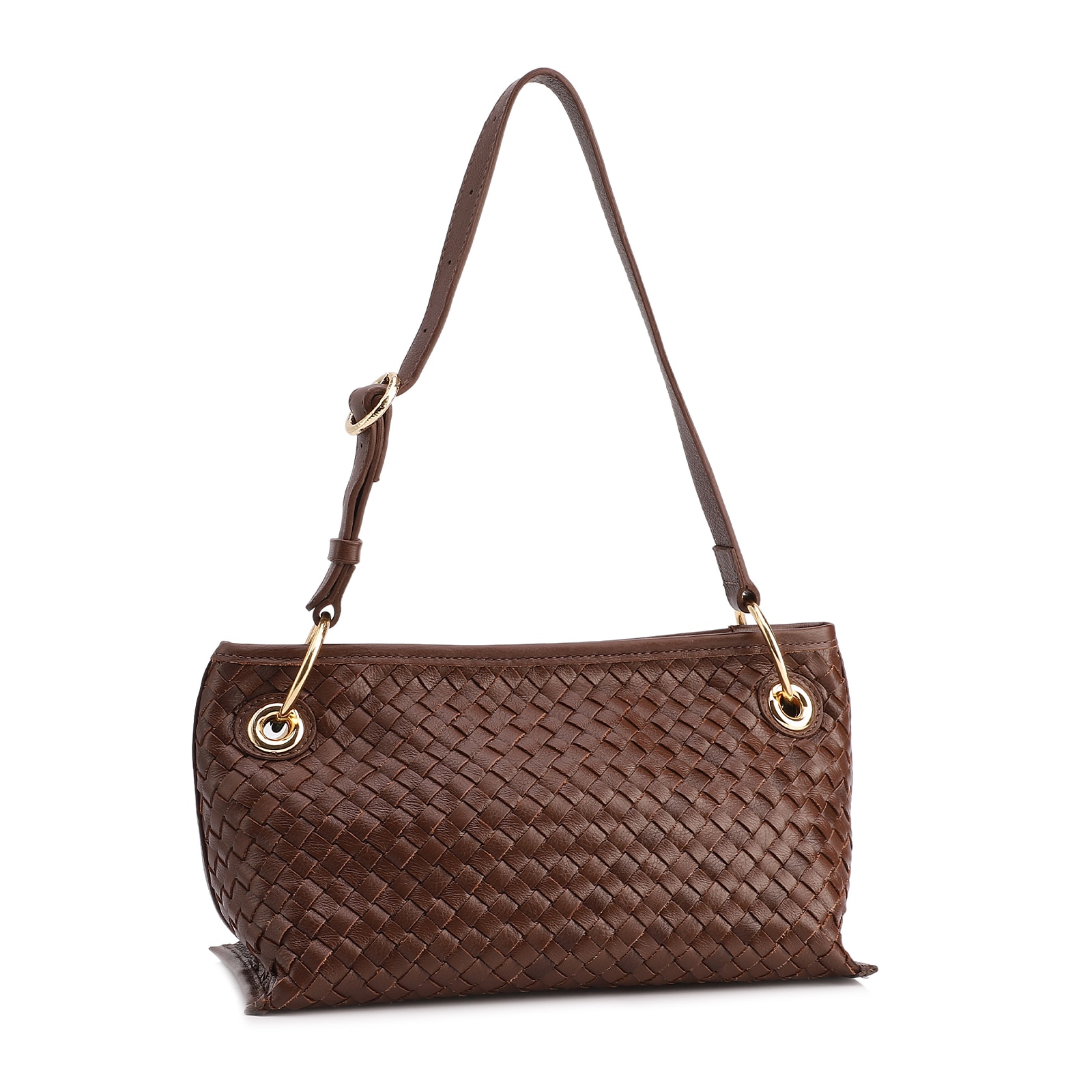 Bolsa Tote Grande Couro Marrom Tressê Argola
