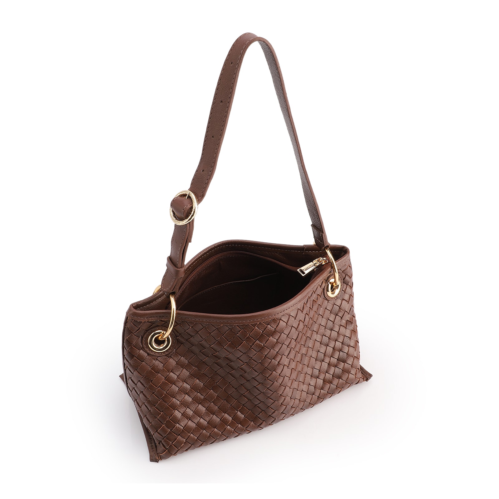 Bolsa Tote Grande Couro Marrom Tressê Argola