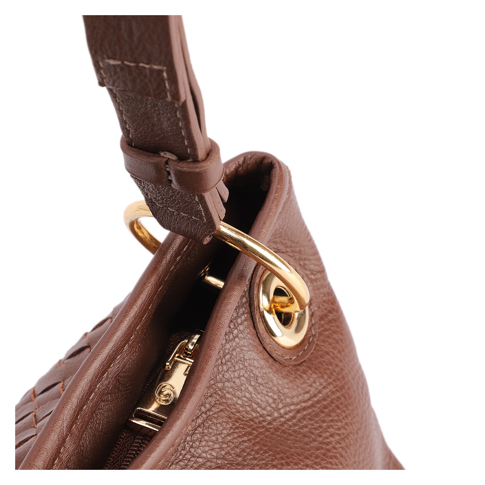 Bolsa Tote Grande Couro Marrom Tressê Argola